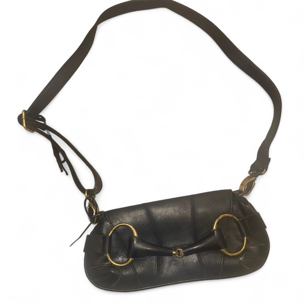 Black Leather Horsebit Shoulder Bag